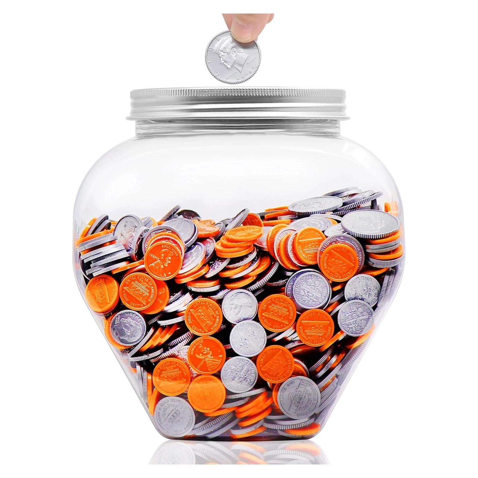 Tarro Grande para Monedas Mczxon de Plástico Claro 3.78L