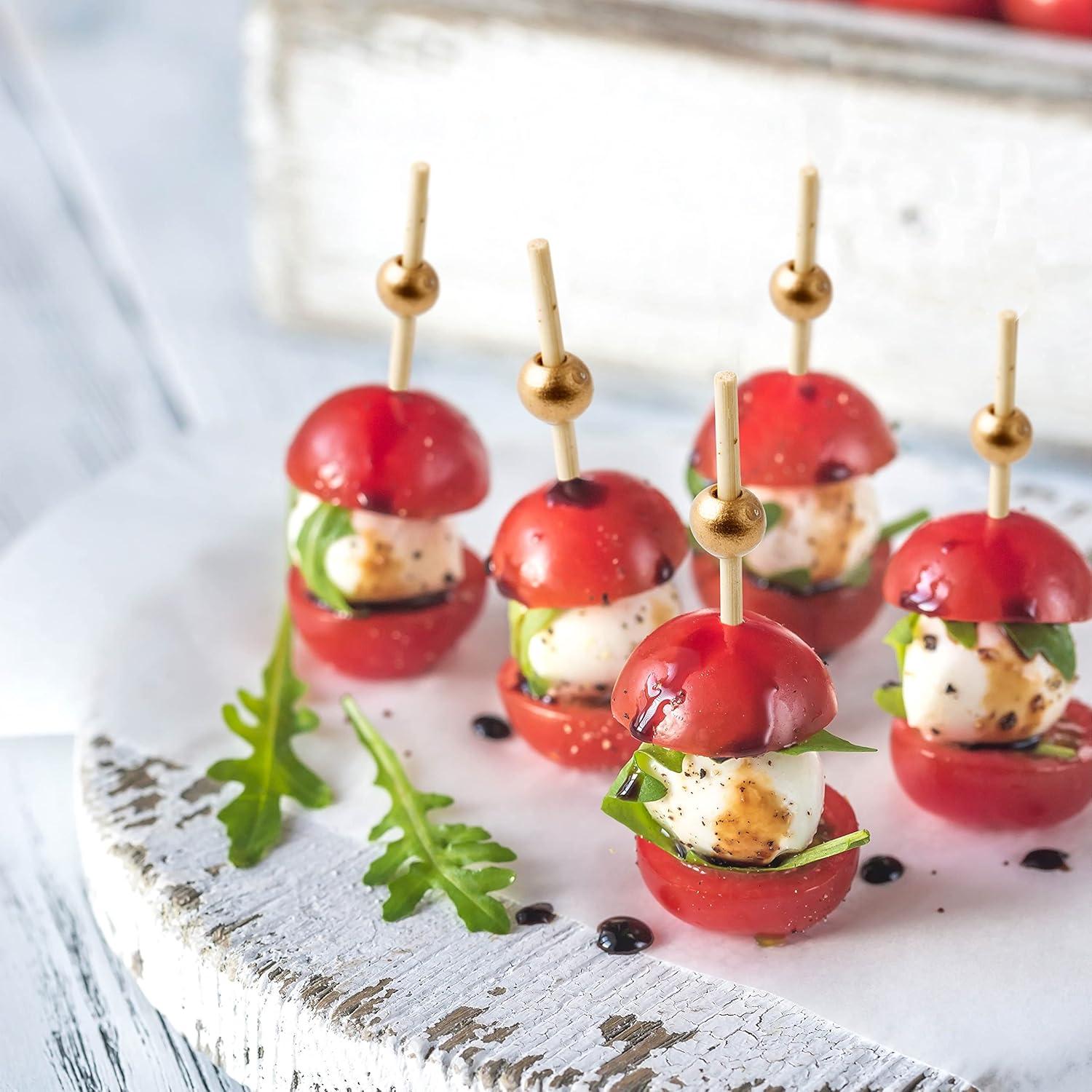 Palillos de cóctel de bambú con bola dorada - 400 unidades