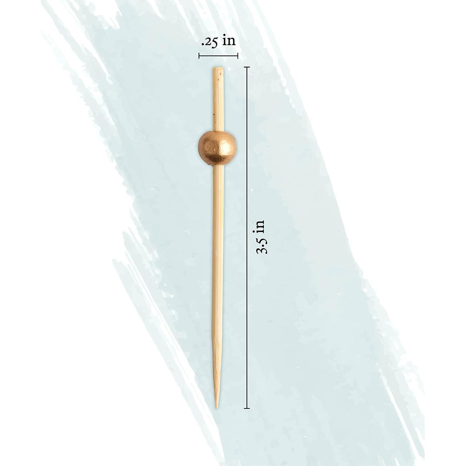 Palillos de cóctel de bambú con bola dorada - 400 unidades