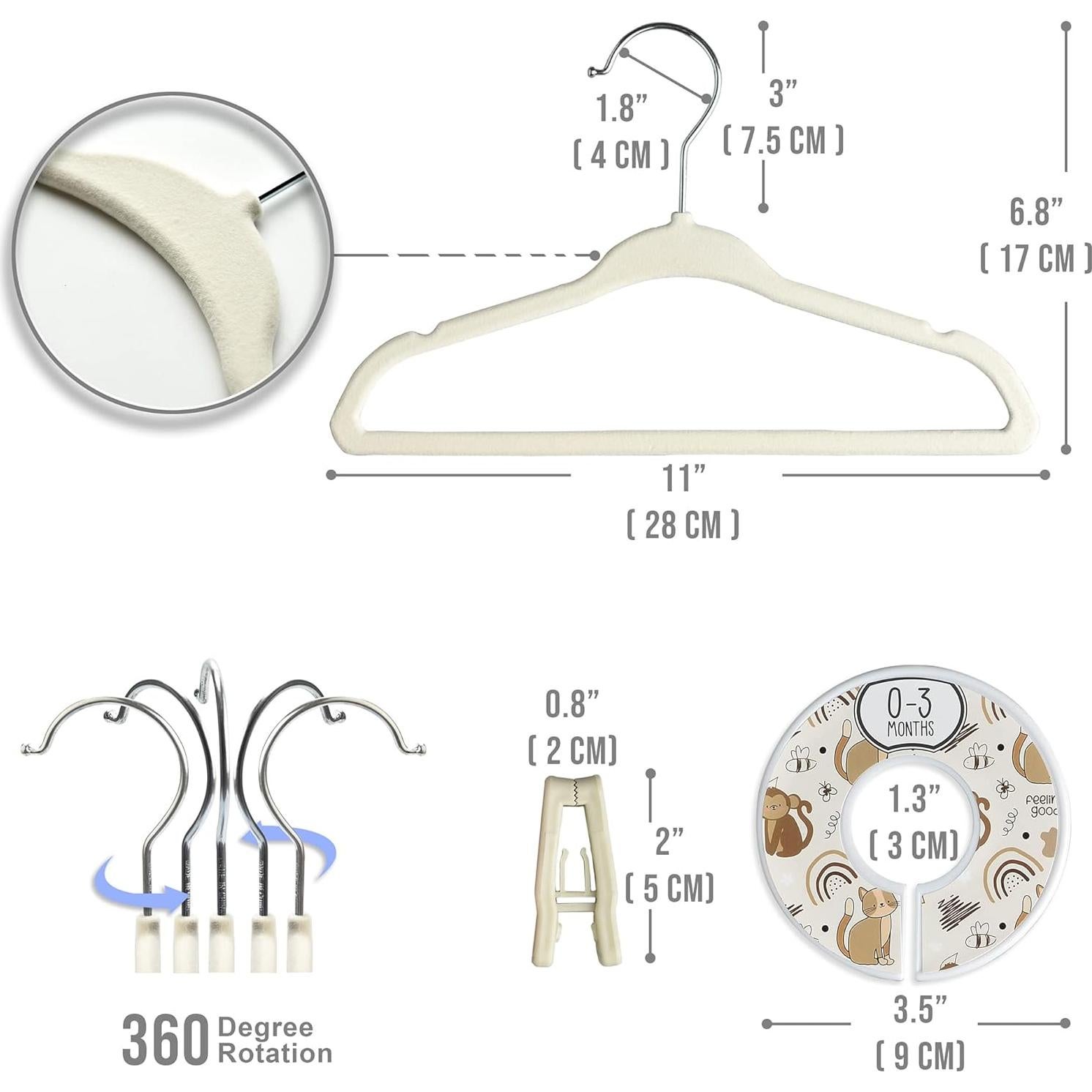 Conjunto Organizador de Armario BABYRISH - 30 Perchas Terciopelo