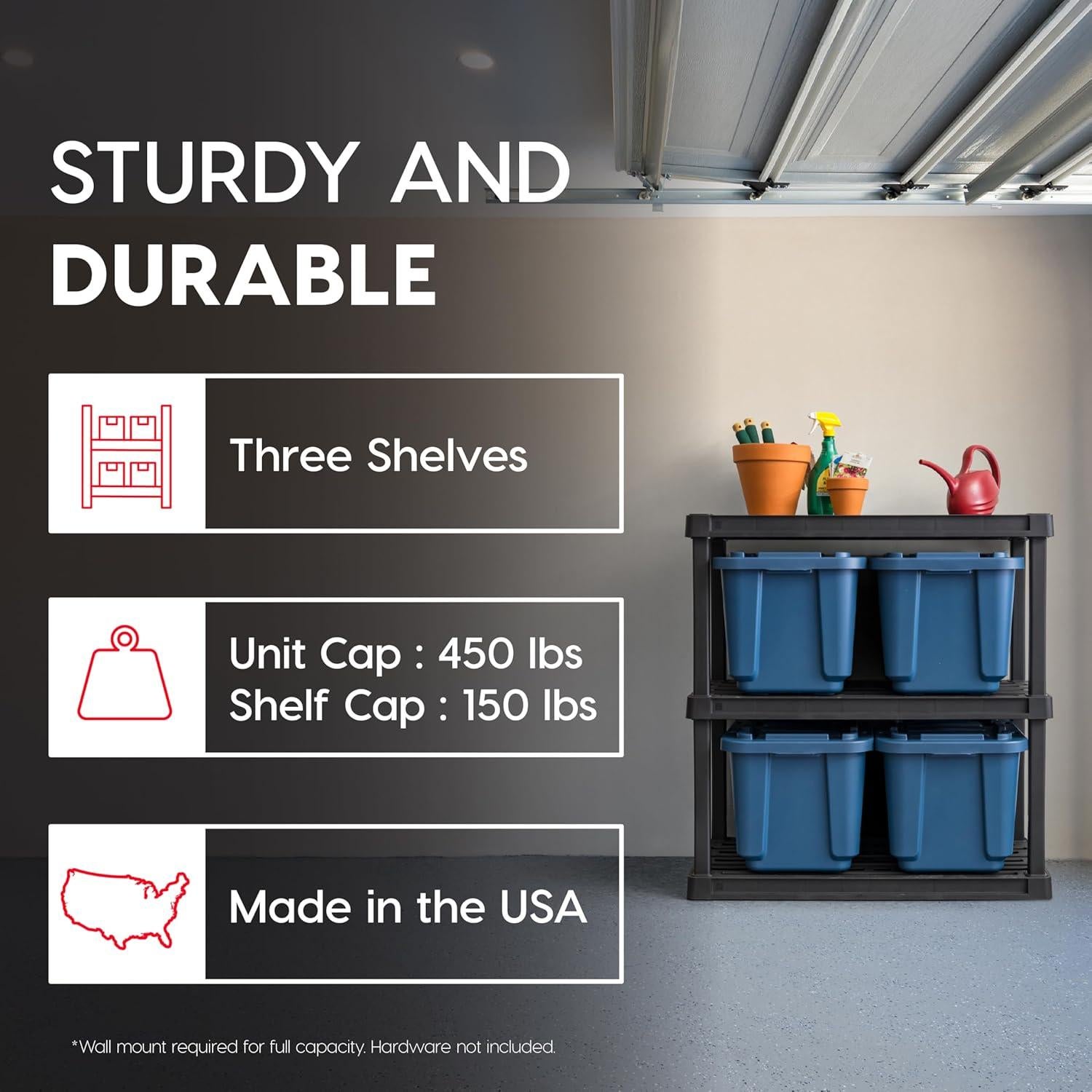 Estantería de Plástico IRIS USA 3 Niveles Alta Resistencia 204kg