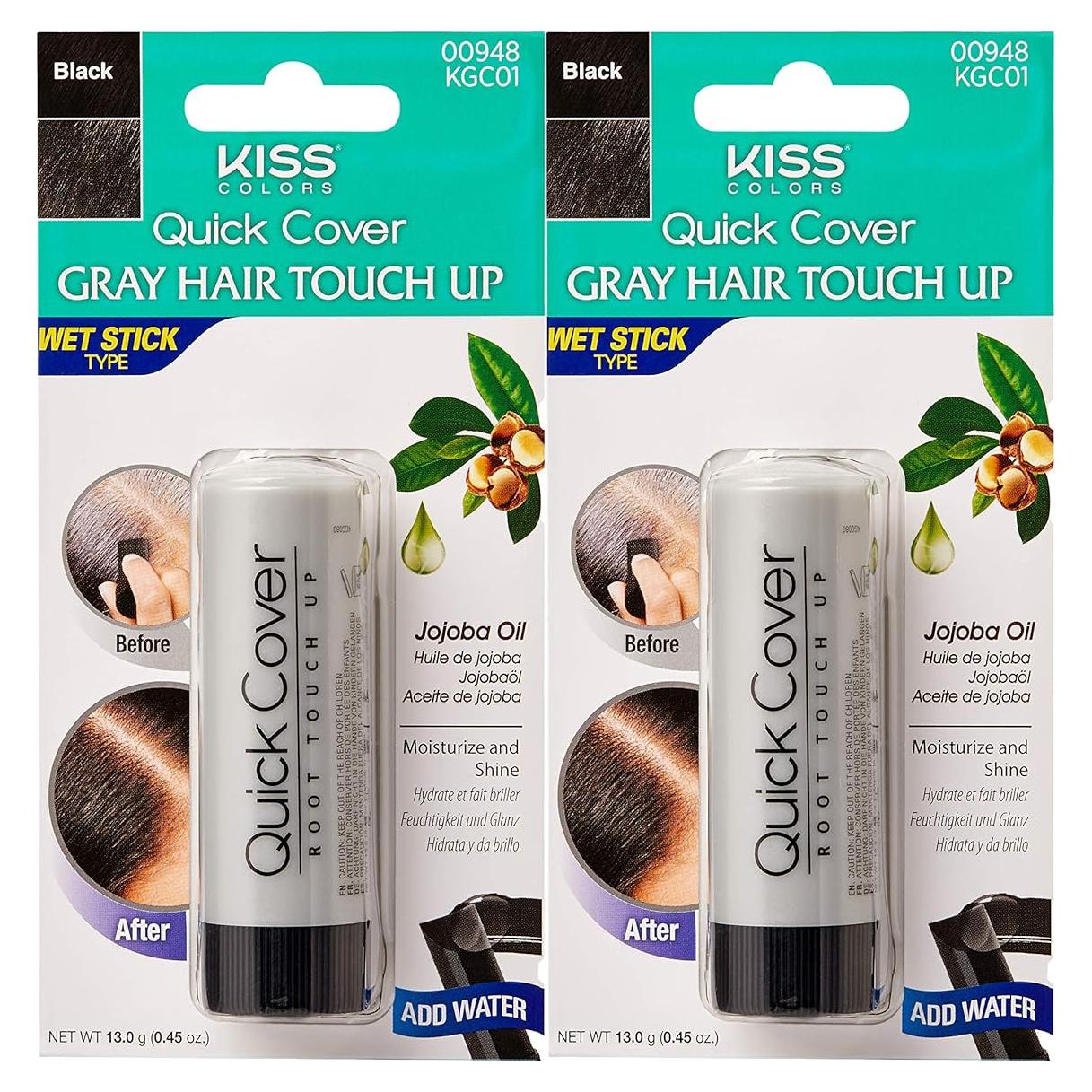 Kiss Retoque Rápido Tinte para Cabello Gris Stick Húmedo 2 Unidades Negro