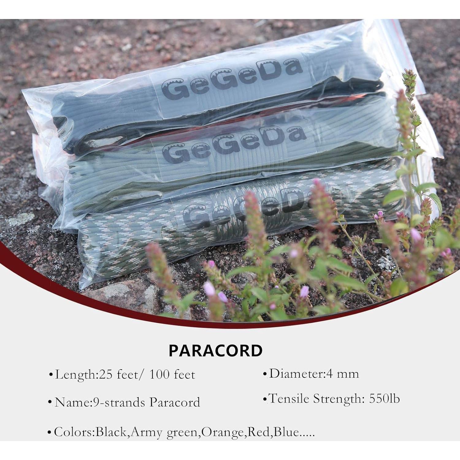 Cuerda Paracord 550 GeGeDa Verde Militar 30.48m 4mm