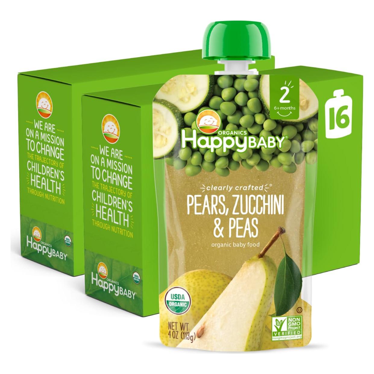 Pouches de Comida para Bebés Happy Baby Organics 16 Unidades