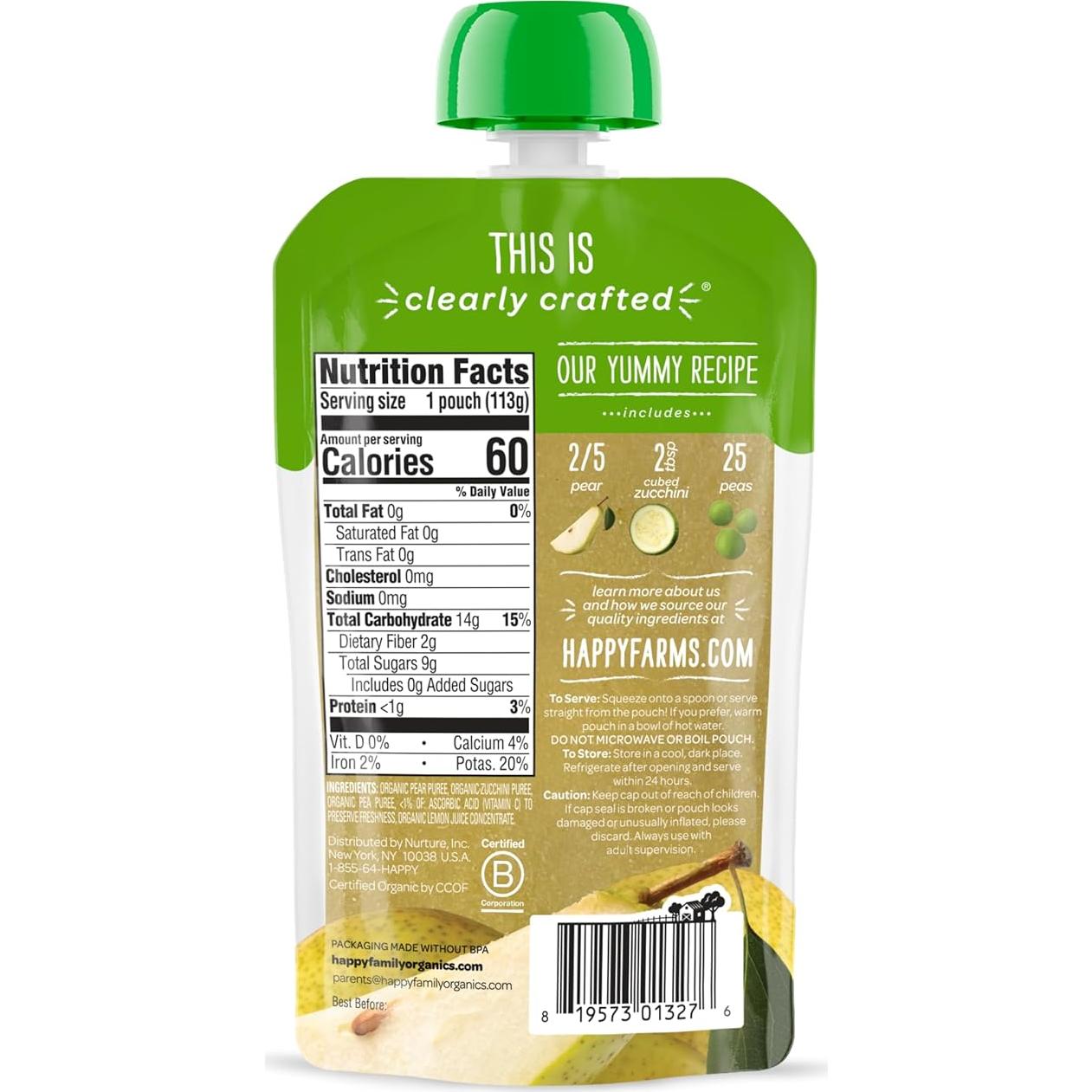 Pouches de Comida para Bebés Happy Baby Organics 16 Unidades