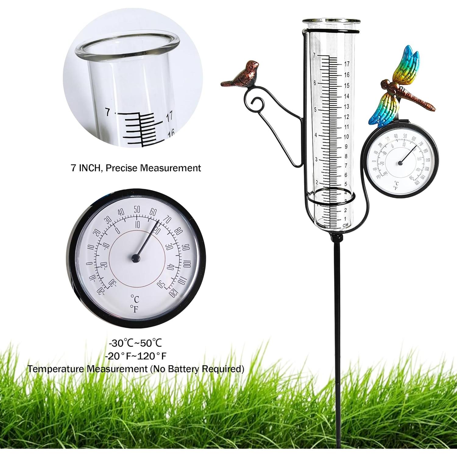 Pluviómetro Exterior Senflame con Termómetro y Estaca Decorativa