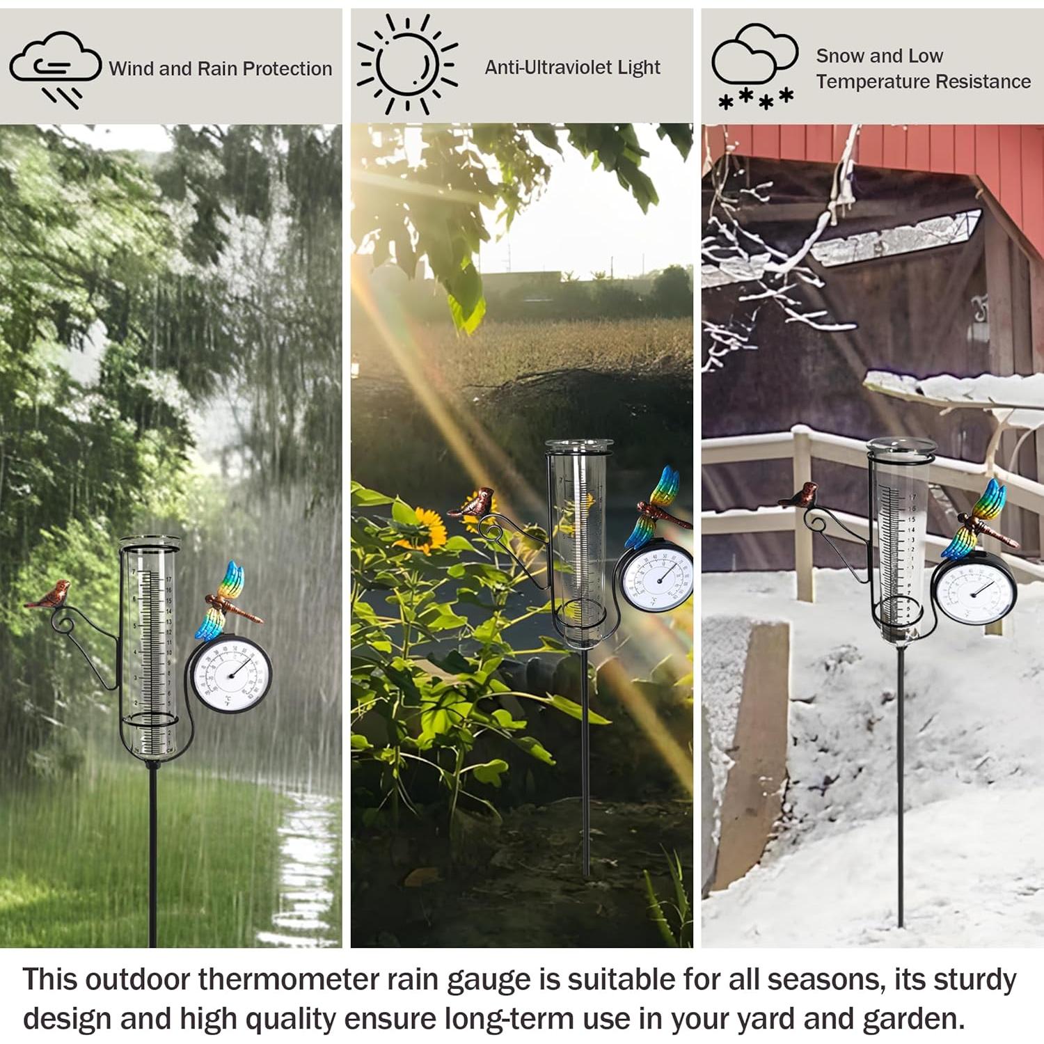 Pluviómetro Exterior Senflame con Termómetro y Estaca Decorativa