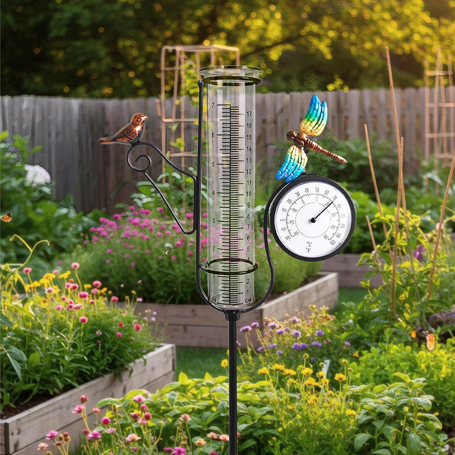 Pluviómetro Exterior Senflame con Termómetro y Estaca Decorativa