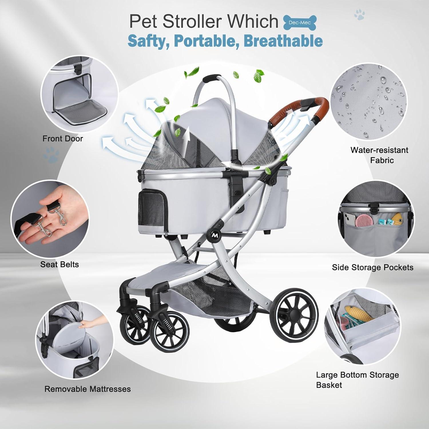 Carrito de Mascotas Dec-Mec Plegable para Perros y Gatos hasta 18kg - Gris