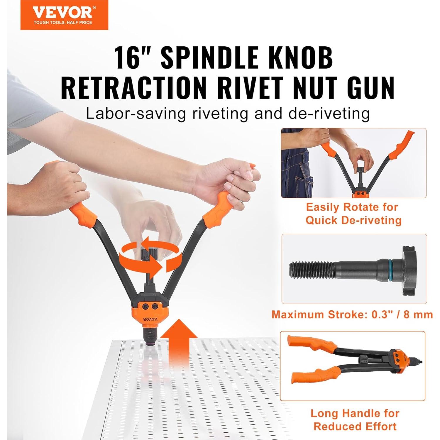 Kit de Herramienta Remachadora VEVOR 16" con 186 Tuercas