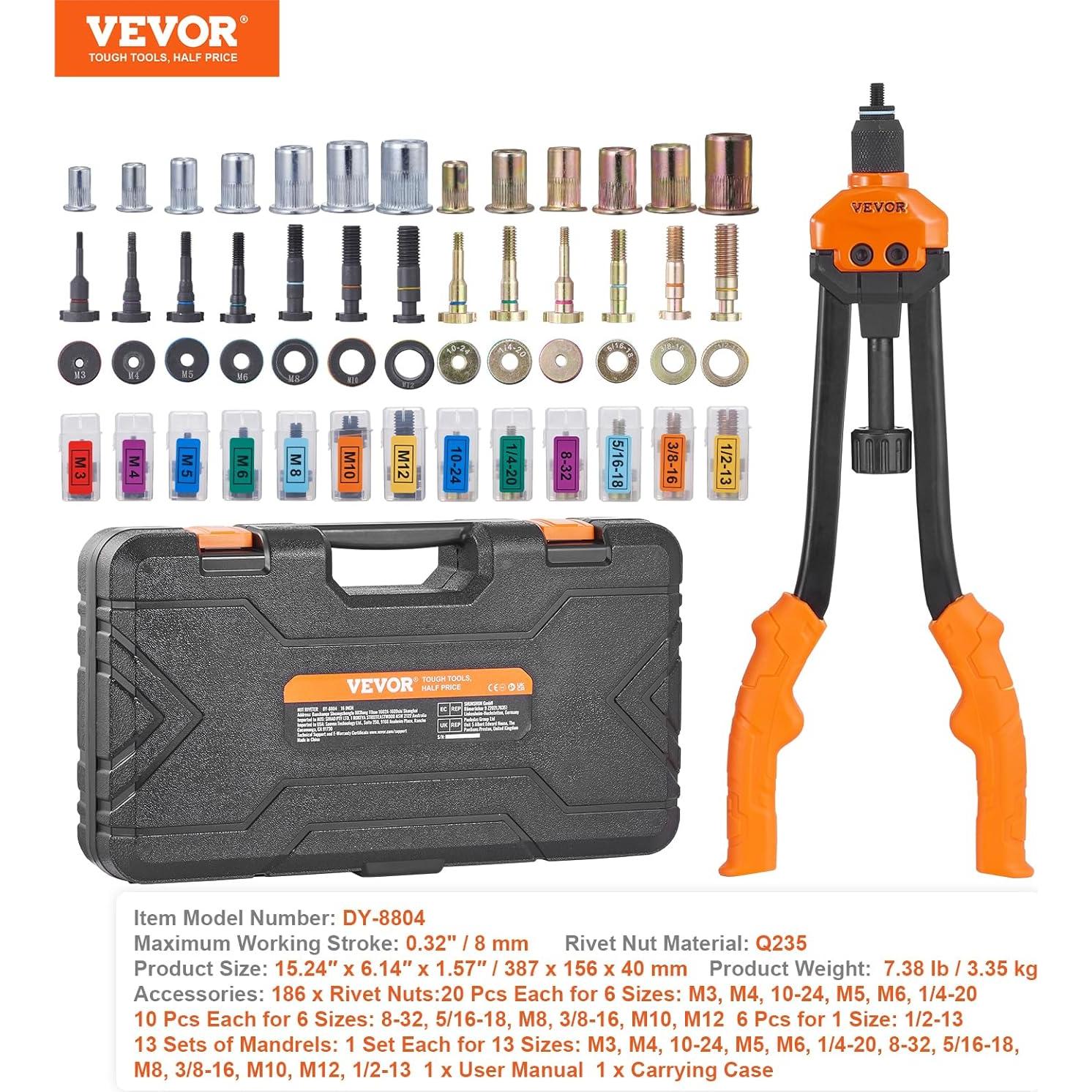 Kit de Herramienta Remachadora VEVOR 16" con 186 Tuercas