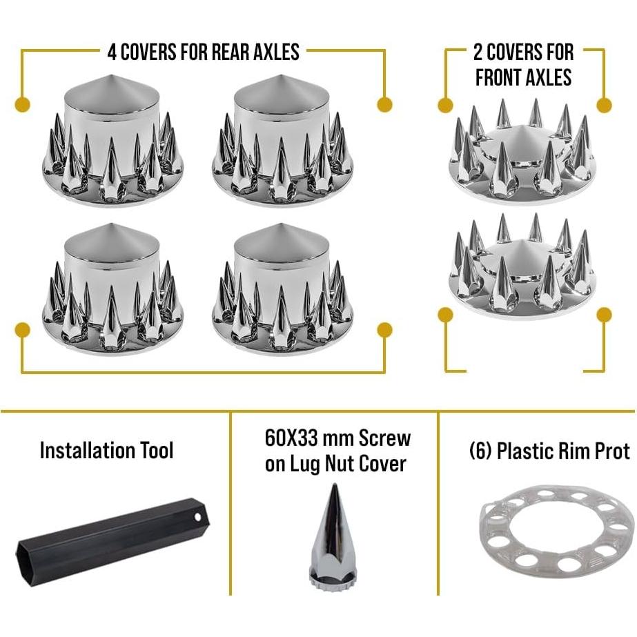 Juego de Cubiertas de Eje Cromadas Mytee Products - 2 Delanteras y 4 Traseras