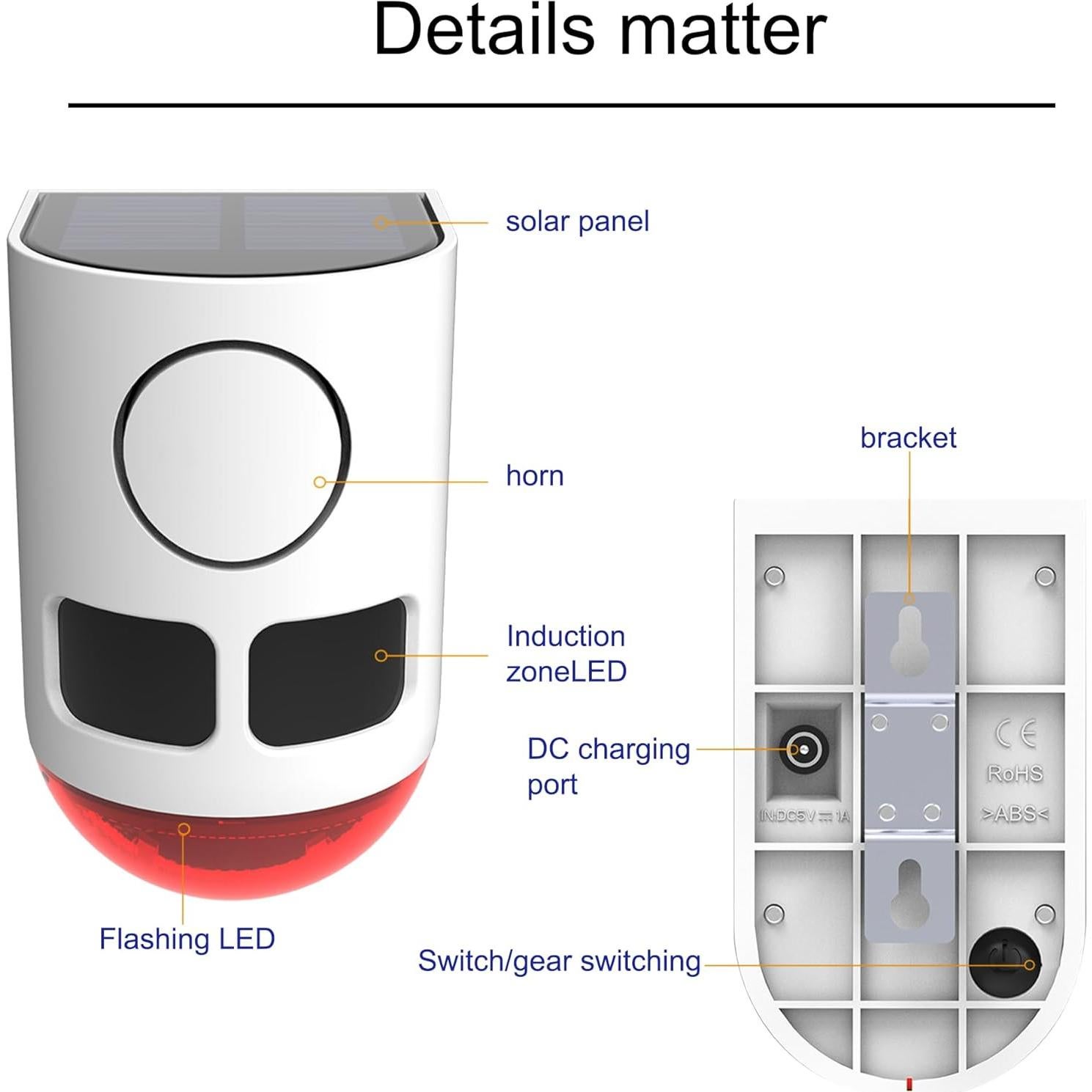 Alarma Solar de Movimiento QXMH 110dB con Luz Estroboscópica