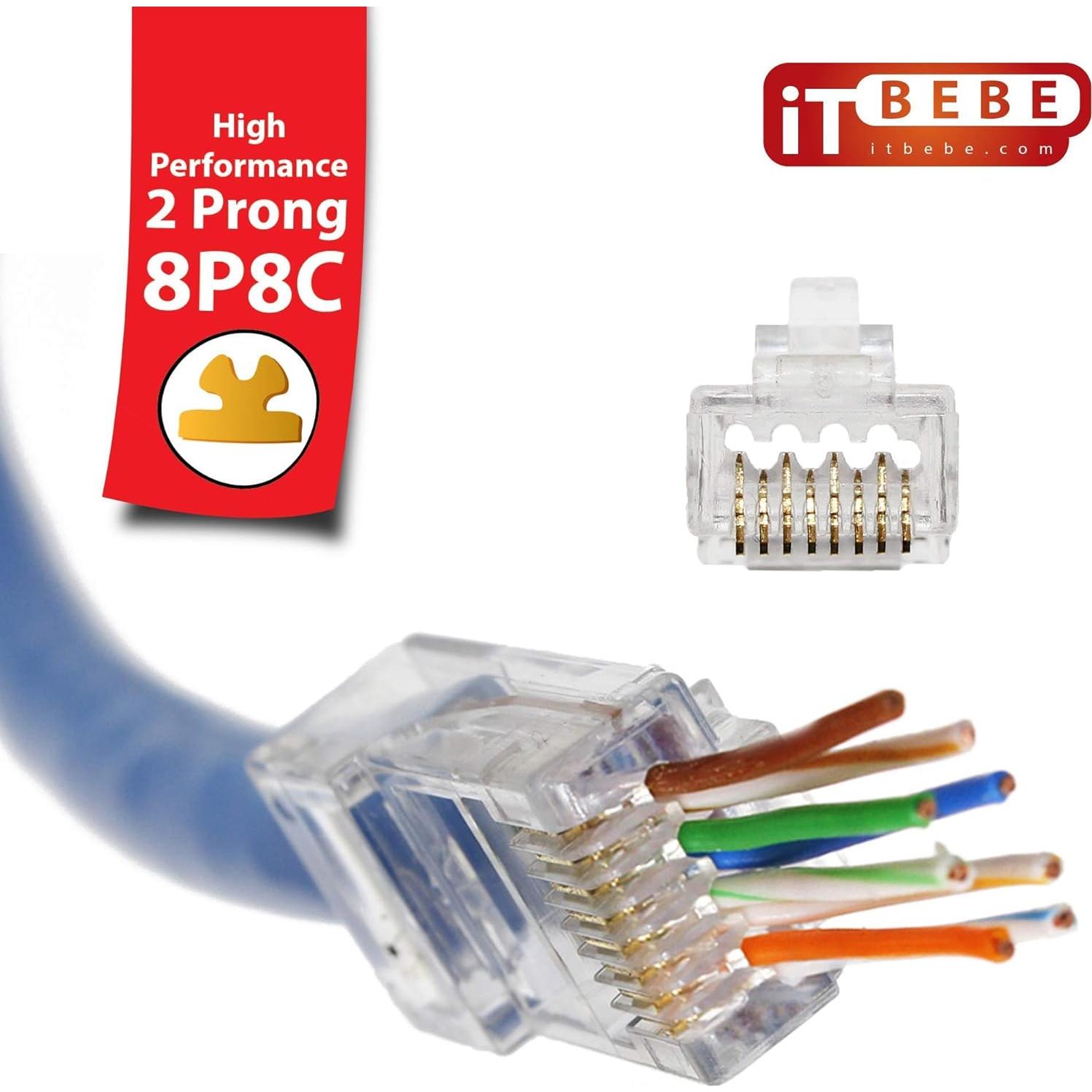 Conectores RJ45 Cat6a ITBEBE - 50 Piezas Baño de Oro 23 AWG