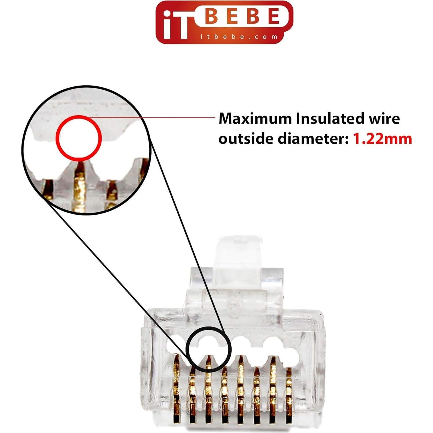 Conectores RJ45 Cat6a ITBEBE - 50 Piezas Baño de Oro 23 AWG