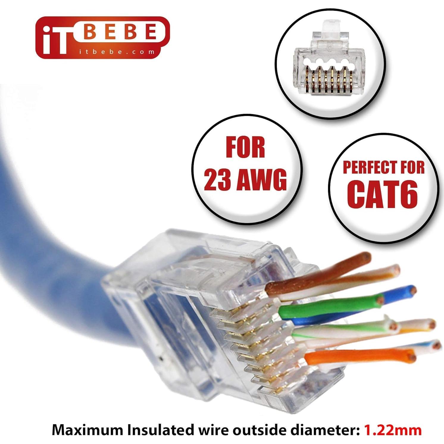 Conectores RJ45 Cat6a ITBEBE - 50 Piezas Baño de Oro 23 AWG