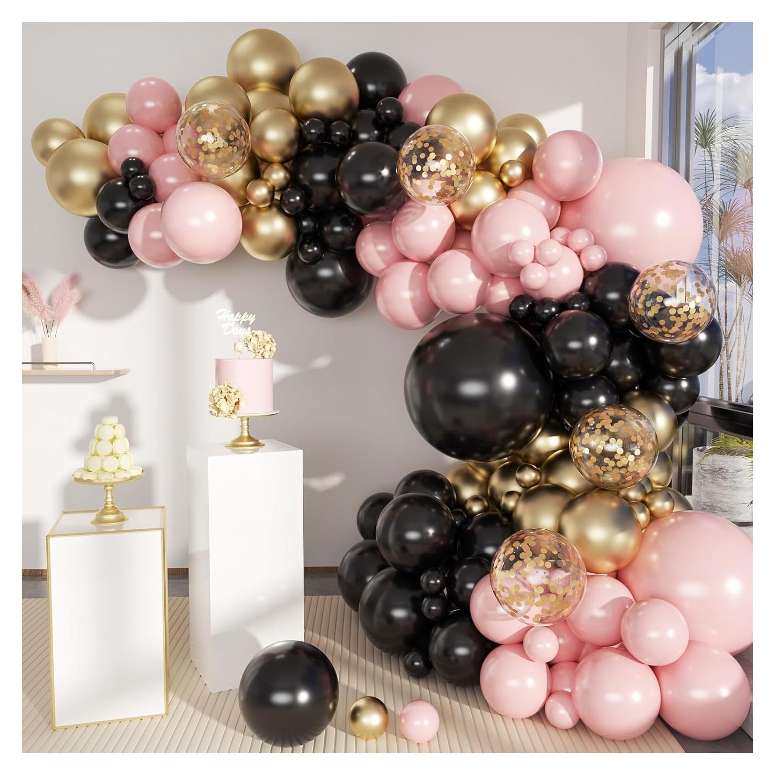 Kit de Arco de Globos Mebay 156 Piezas Negro Rosa Dorado
