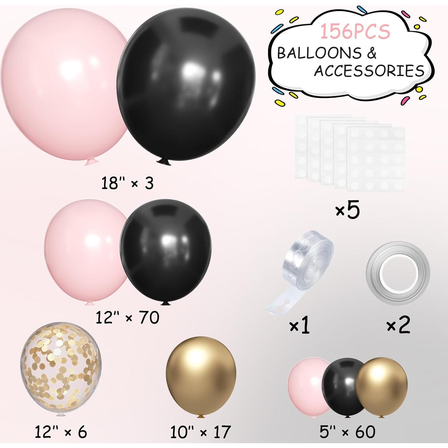Kit de Arco de Globos Mebay 156 Piezas Negro Rosa Dorado