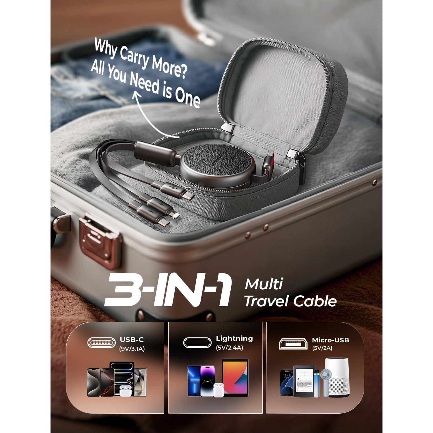 Cable de Carga Múltiple Retráctil LISEN 3 en 1 USB-C/iP/Micro