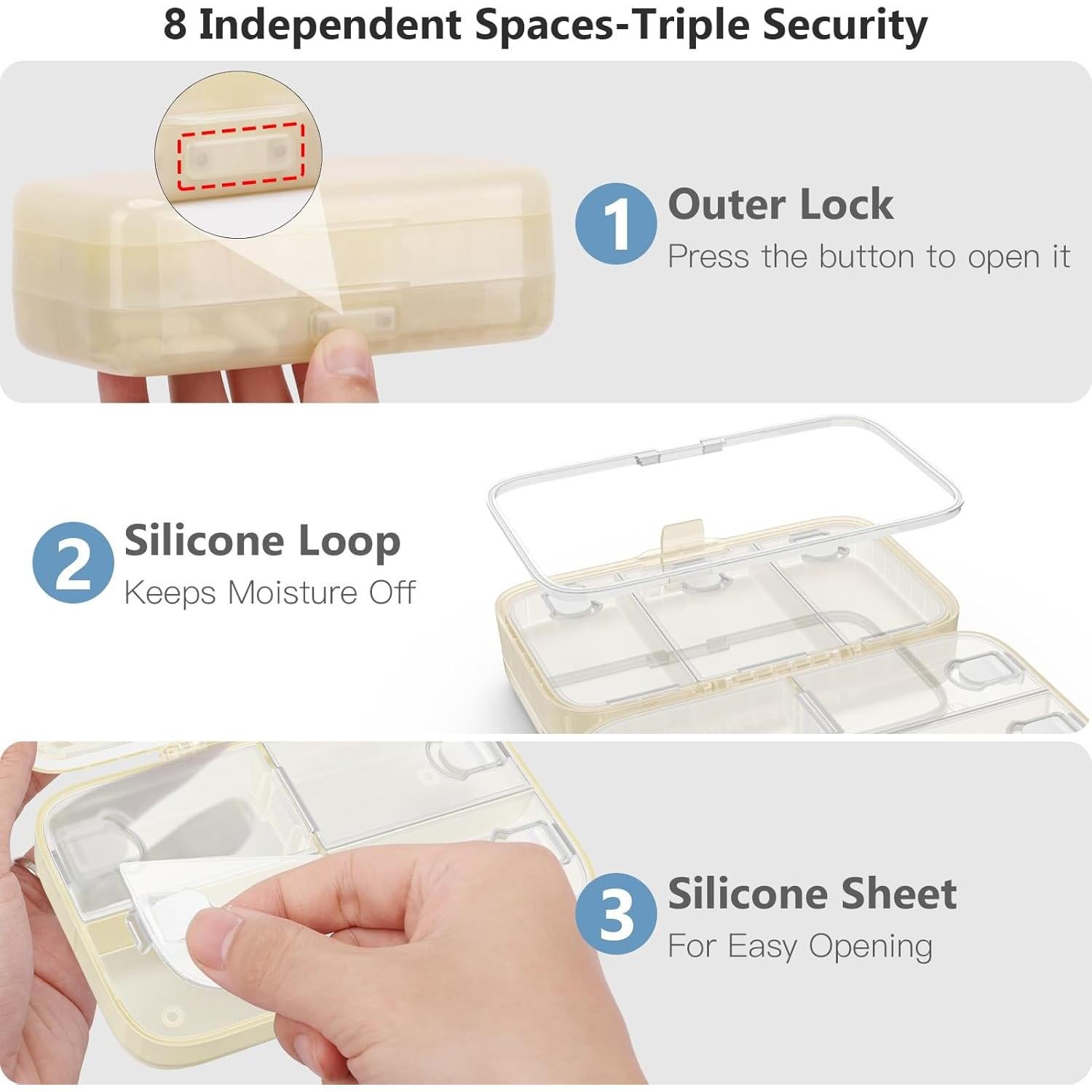 Organizador Semanal de Pastillas FYY Beige, 8 Compartimentos