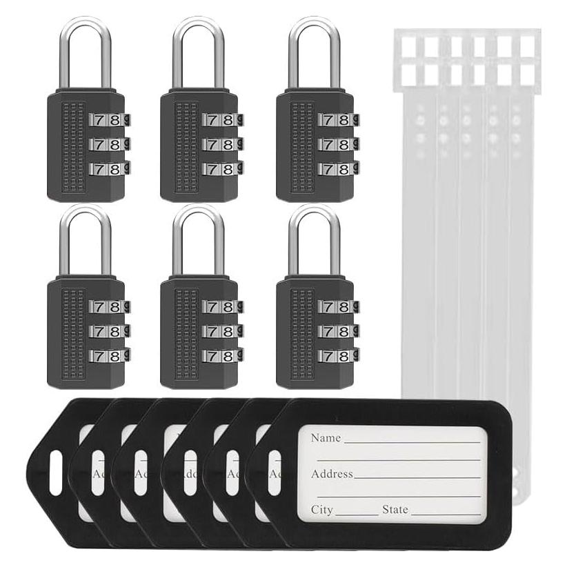 6 Candados de Combinación DUALCROWN + 6 Etiquetas de Viaje
