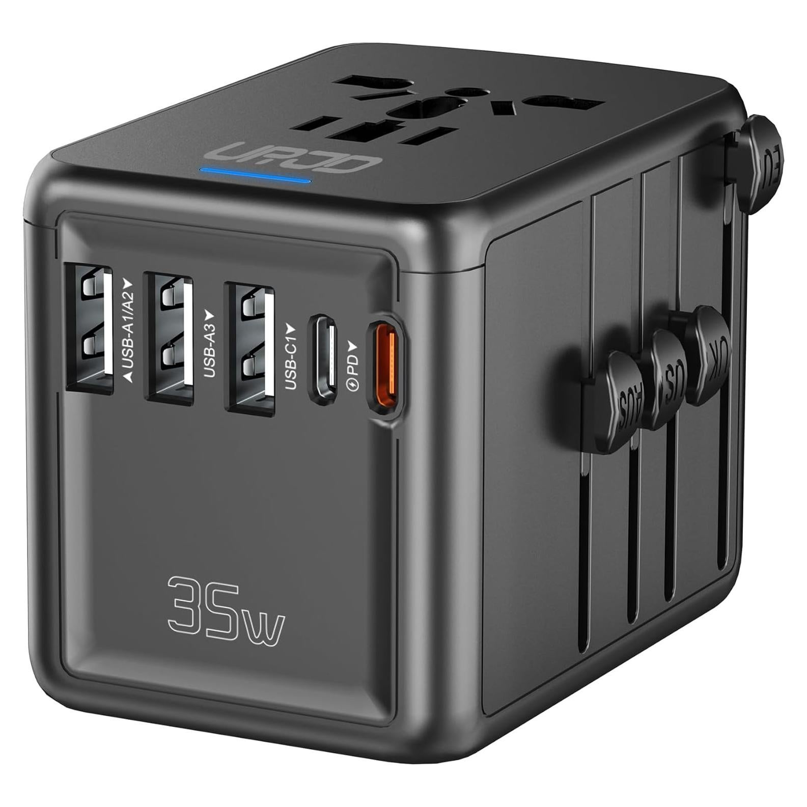 Adaptador de Viaje Universal URJD 35W Carga Rápida 6 Puertos