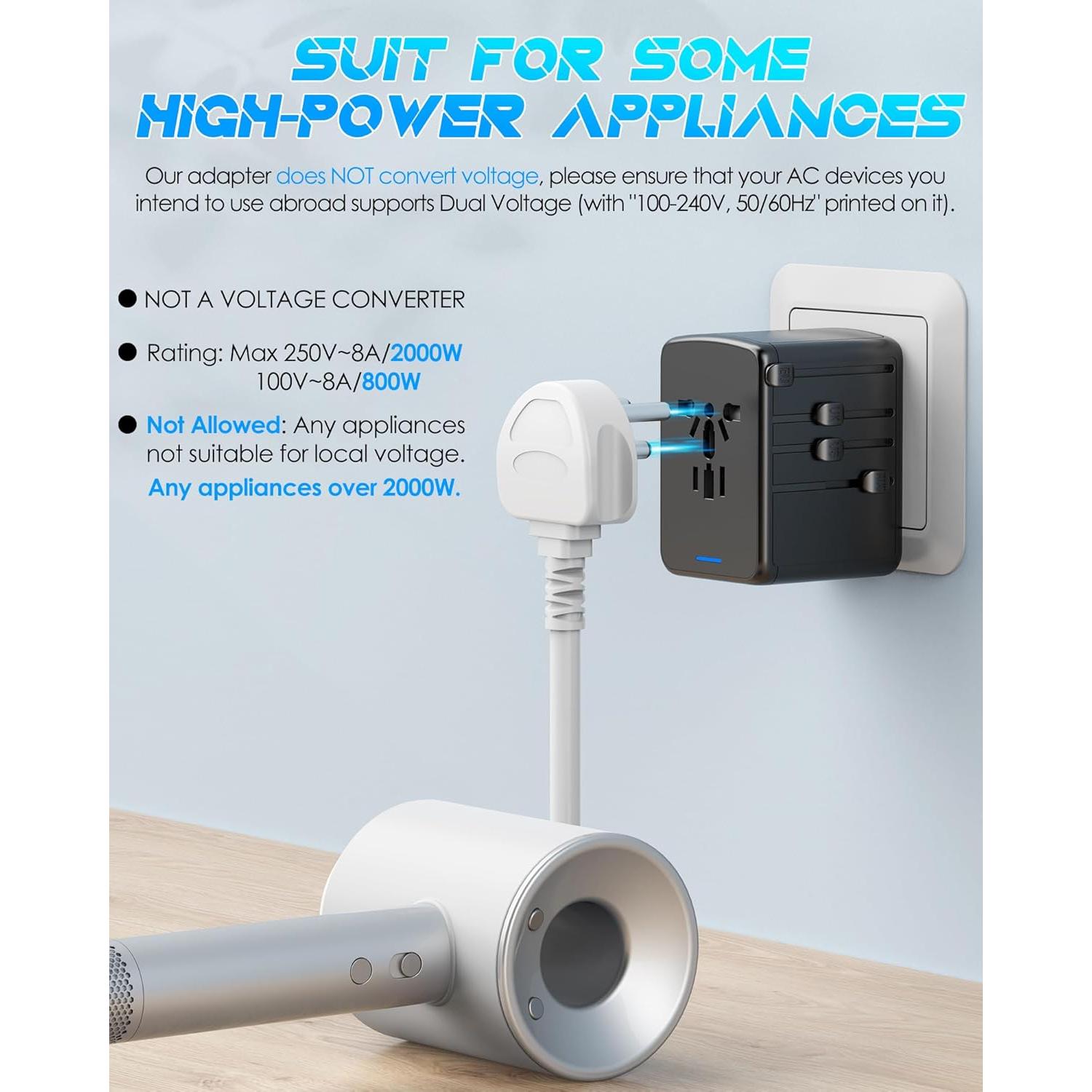 Adaptador de Viaje Universal URJD 35W Carga Rápida 6 Puertos