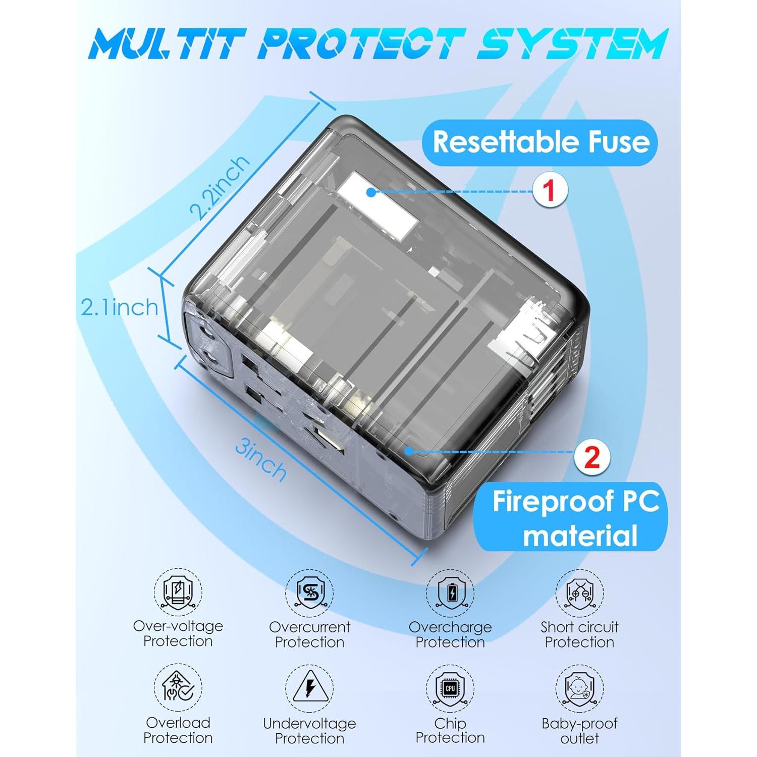 Adaptador de Viaje Universal URJD 35W Carga Rápida 6 Puertos