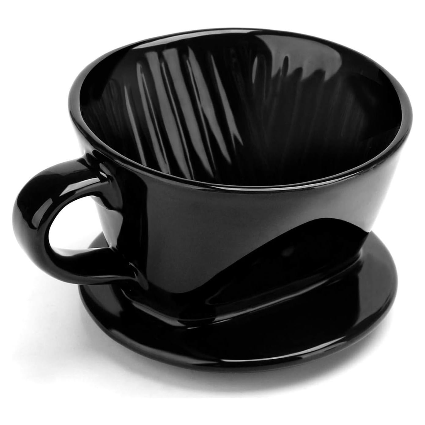 Segarty #2 Pour Over Coffee Maker, Single Cup Black Ceramic Coffee Dripper, 1 Set Size No.2 Reusable Filter Cone Drip Holder Slow Brewer with 3 Holes Flat Bottom for Travel, Camping, Office, Home