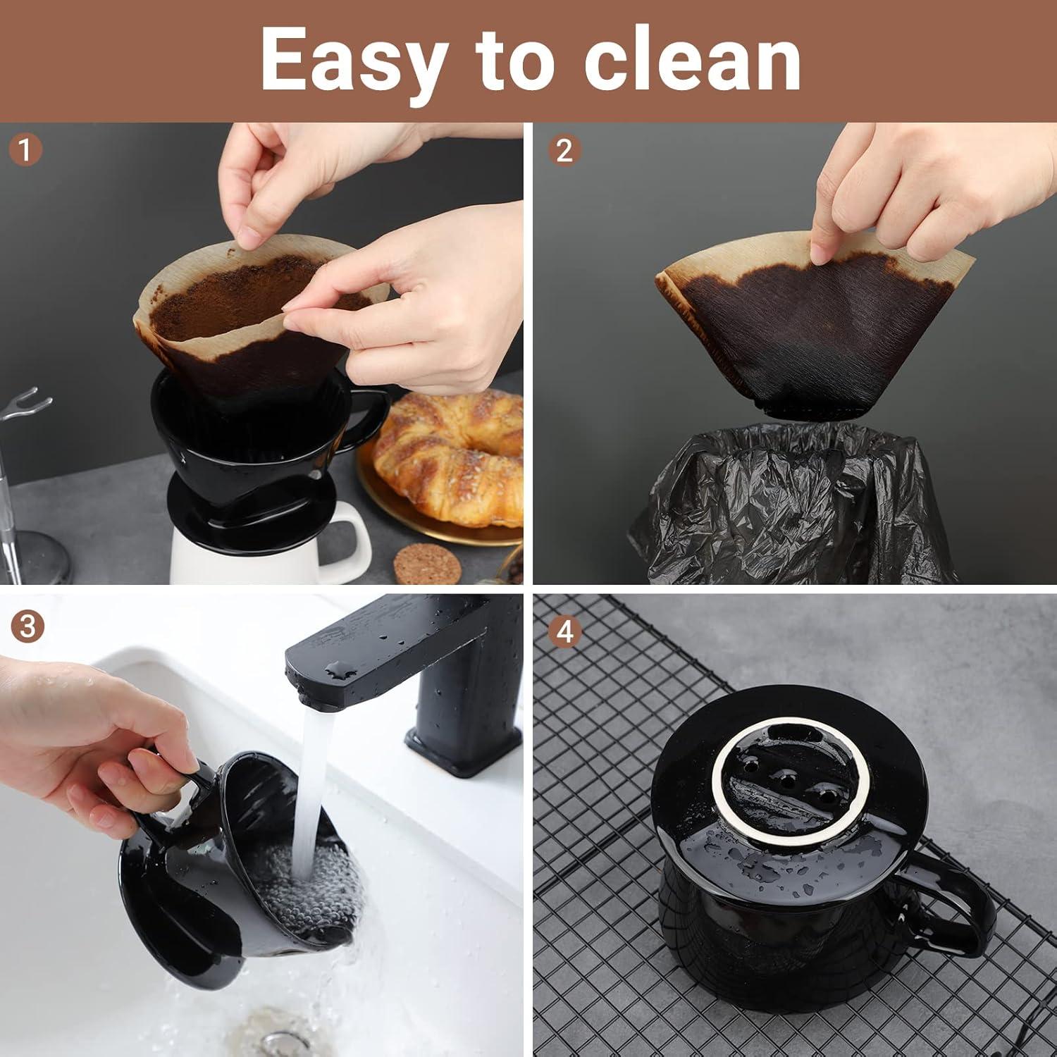 Segarty #2 Pour Over Coffee Maker, Single Cup Black Ceramic Coffee Dripper, 1 Set Size No.2 Reusable Filter Cone Drip Holder Slow Brewer with 3 Holes Flat Bottom for Travel, Camping, Office, Home