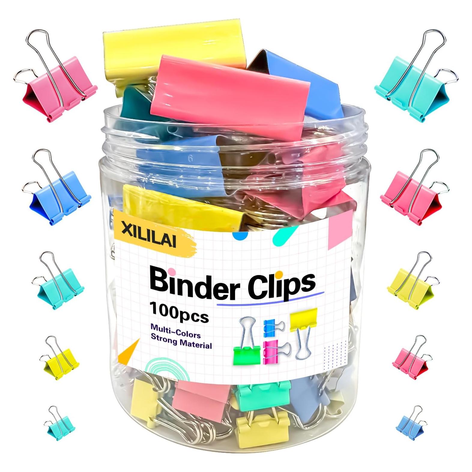 Clips de carpeta coloridos XILILAI 100pcs variados 4 tamaños