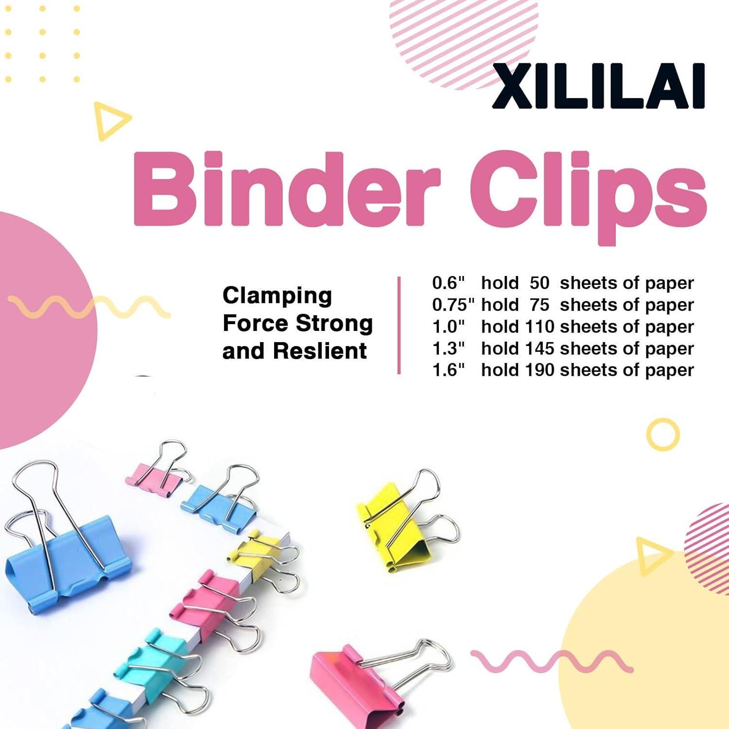 Clips de carpeta coloridos XILILAI 100pcs variados 4 tamaños