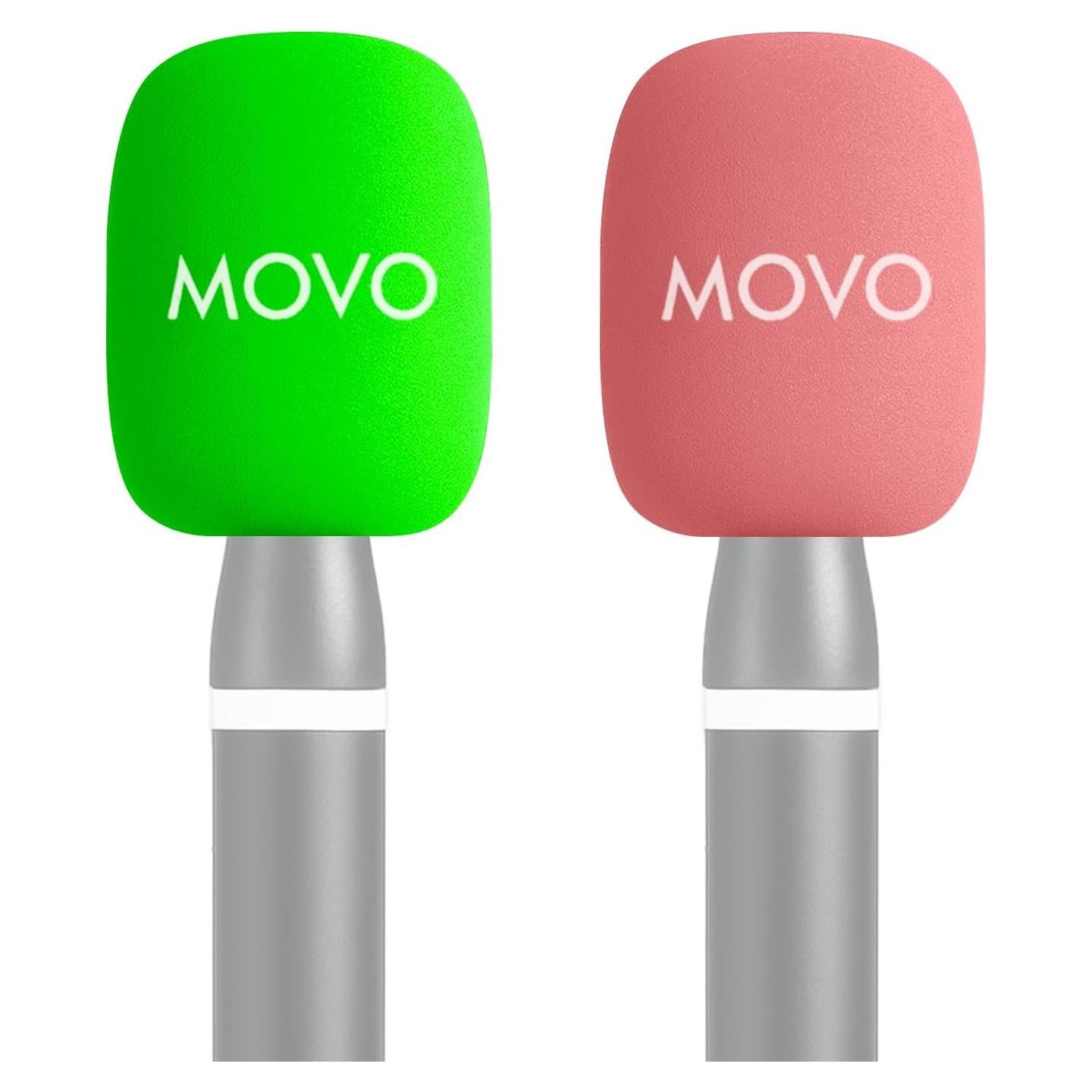 Movo HWS-1 Colored Windscreens – 2-Pack Foam Mic Covers for Lavalier Microphones – Pink & Green Mic Windshields Compatible WMX-HM2 Handle & Rode Interview GO