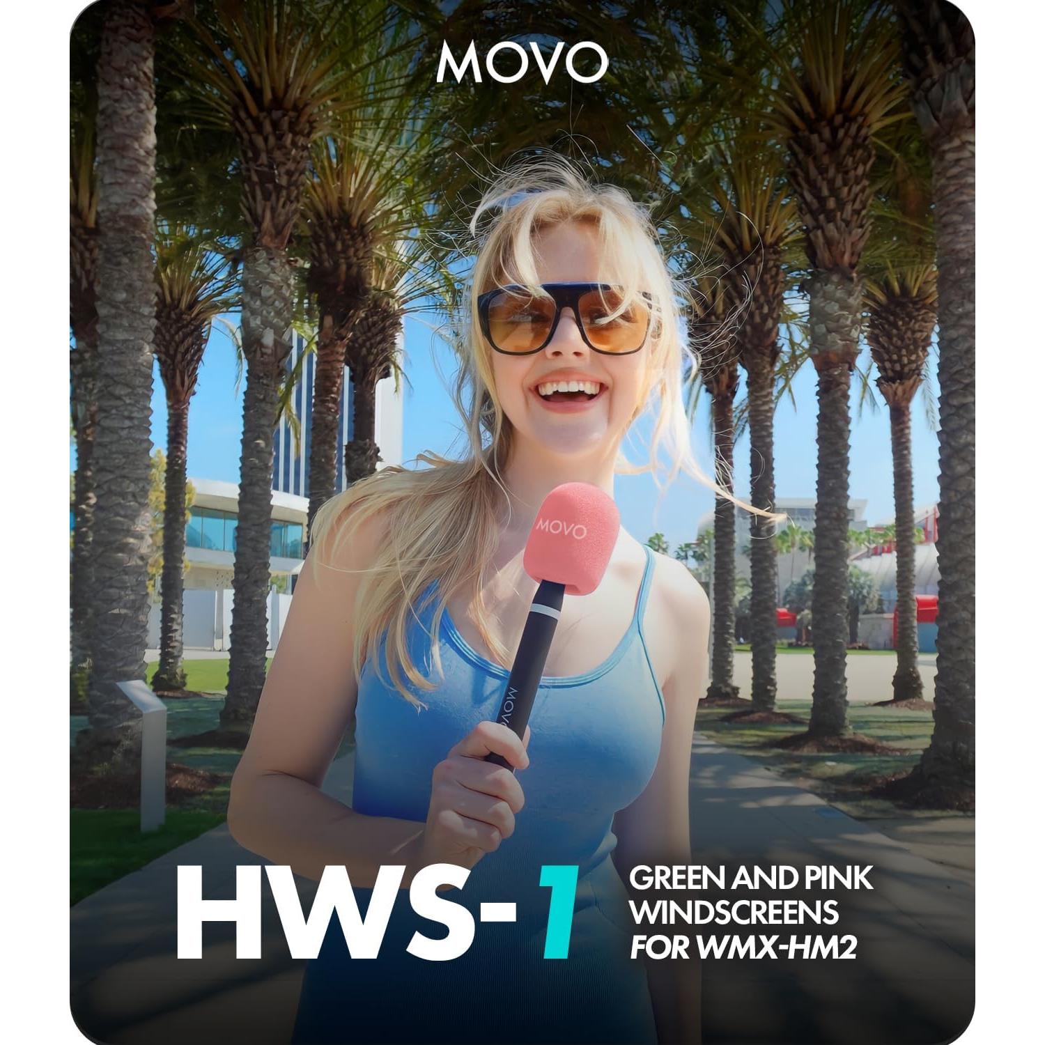 Movo HWS-1 Colored Windscreens – 2-Pack Foam Mic Covers for Lavalier Microphones – Pink & Green Mic Windshields Compatible WMX-HM2 Handle & Rode Interview GO