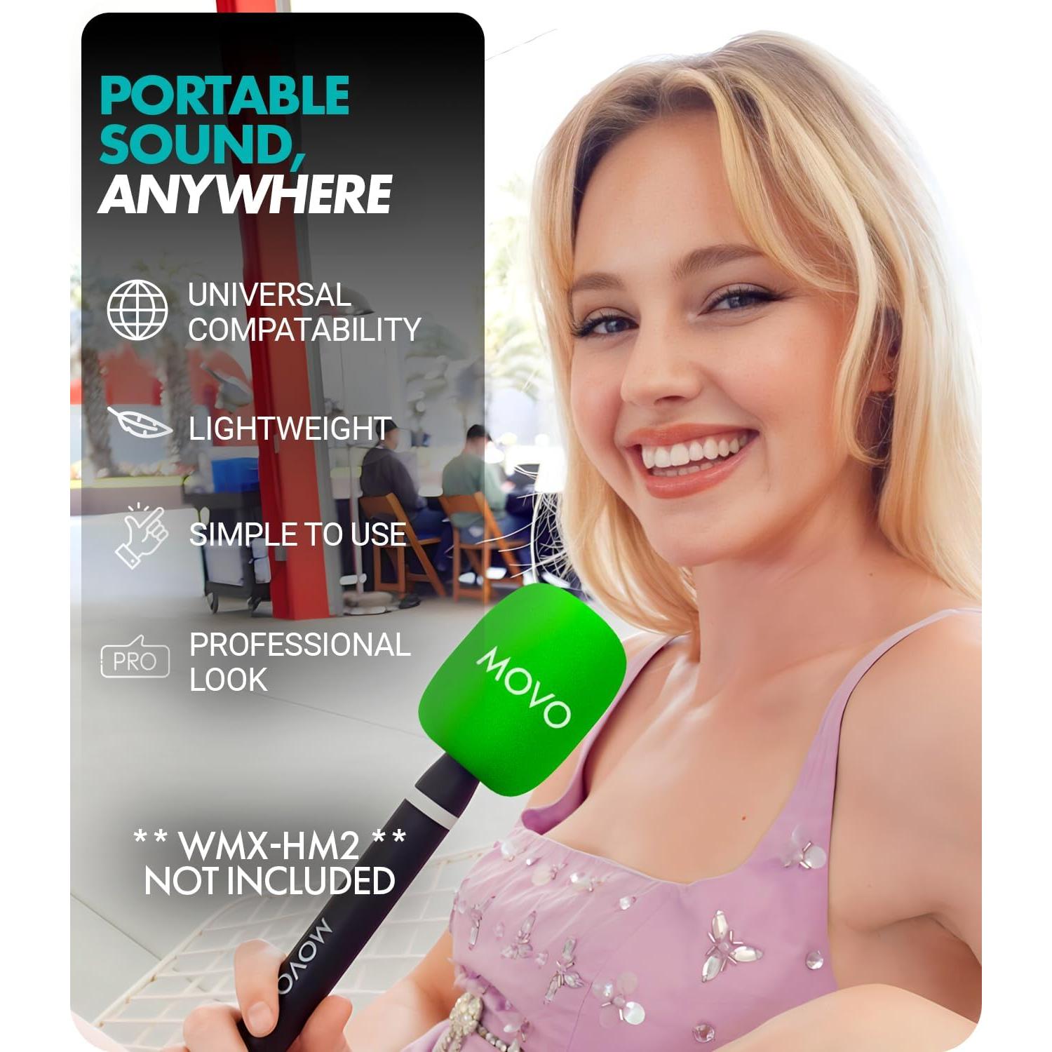 Movo HWS-1 Colored Windscreens – 2-Pack Foam Mic Covers for Lavalier Microphones – Pink & Green Mic Windshields Compatible WMX-HM2 Handle & Rode Interview GO