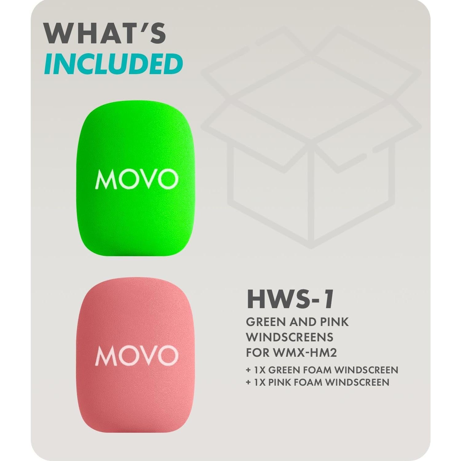 Movo HWS-1 Colored Windscreens – 2-Pack Foam Mic Covers for Lavalier Microphones – Pink & Green Mic Windshields Compatible WMX-HM2 Handle & Rode Interview GO