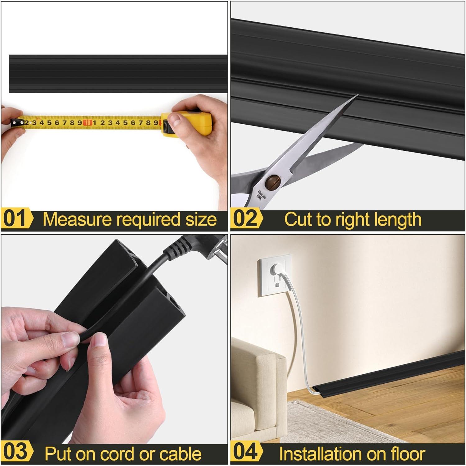 Cubierta de Cable de Suelo MYFAMIREA 1.22m PVC Negro 3 Canales