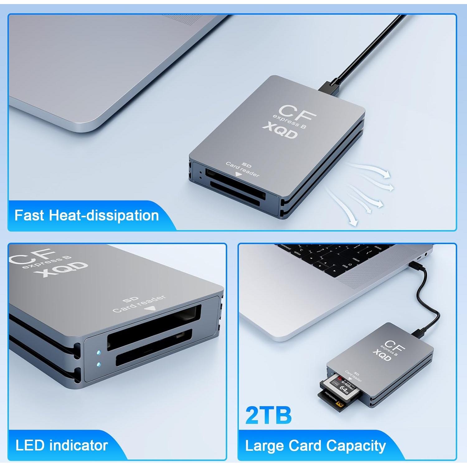 Lector de tarjetas 5 en 1 Rocketek CFexpress Tipo B/SD/XQD