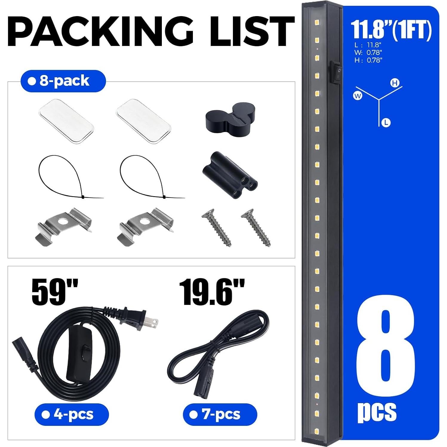 Luces de Crecimiento LED Barrina T5 1ft 5000K 8 Paquetes