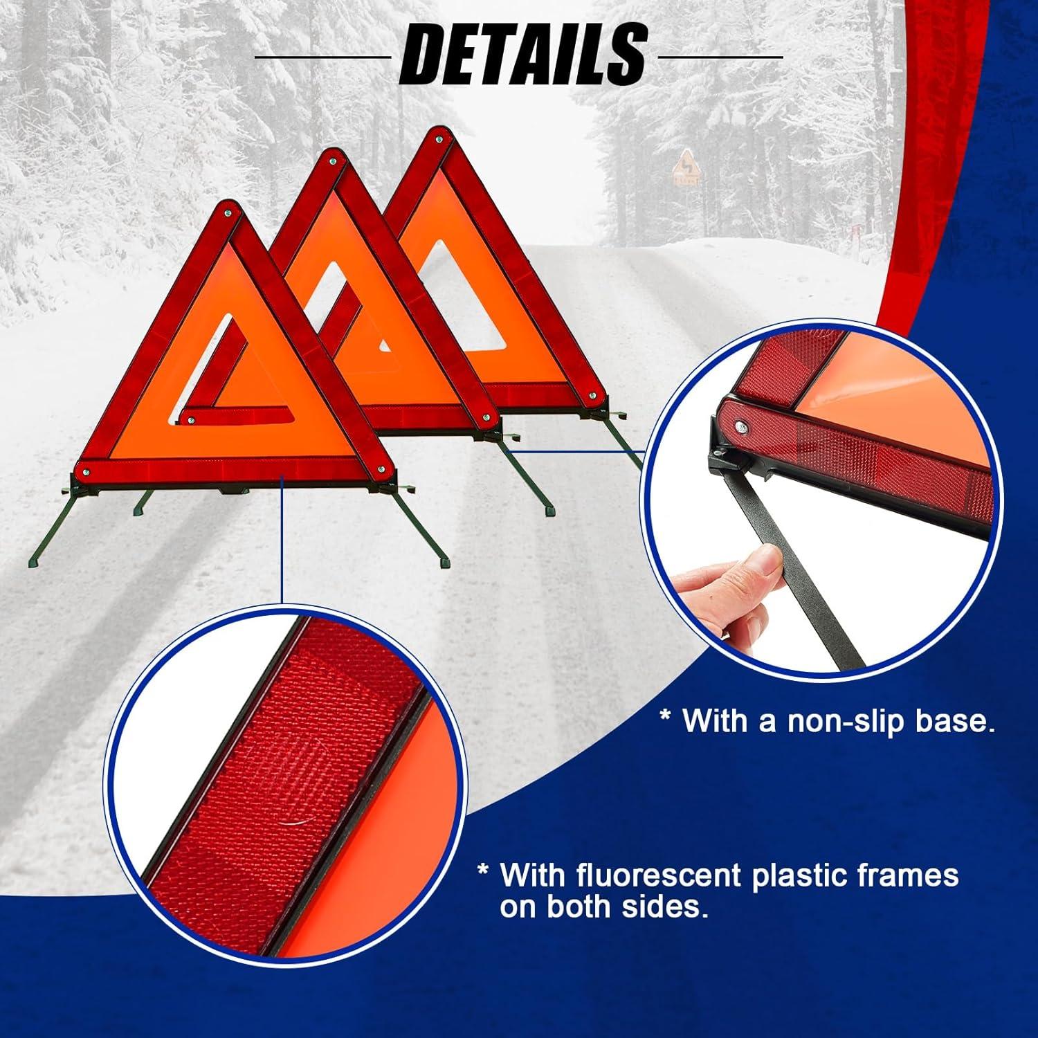 Warning Triangle Kit, Reflective Warning Road Safety Triangle Kit, Foldable Safety Triangle Kit Road Emergency Warning Reflector (3 Pack)