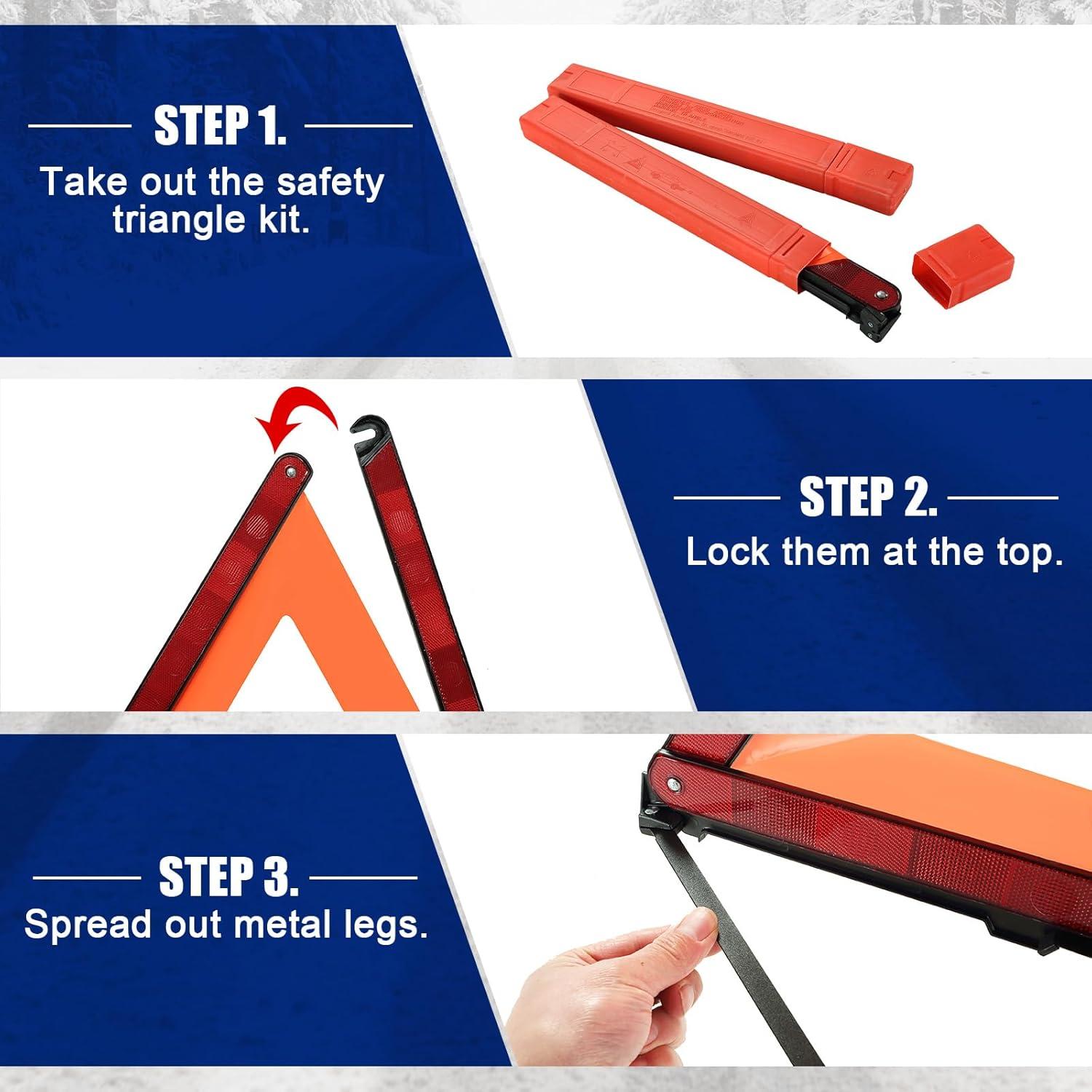 Warning Triangle Kit, Reflective Warning Road Safety Triangle Kit, Foldable Safety Triangle Kit Road Emergency Warning Reflector (3 Pack)