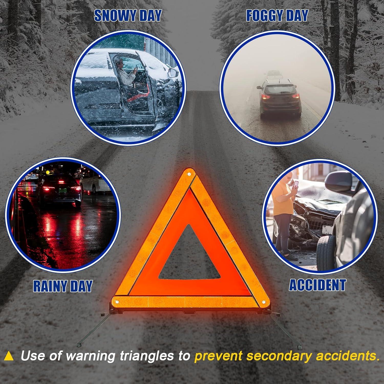 Warning Triangle Kit, Reflective Warning Road Safety Triangle Kit, Foldable Safety Triangle Kit Road Emergency Warning Reflector (3 Pack)