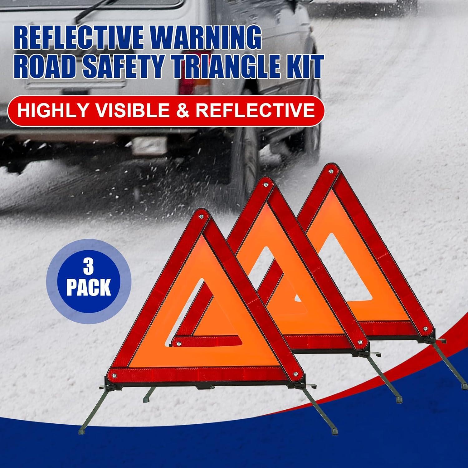 Warning Triangle Kit, Reflective Warning Road Safety Triangle Kit, Foldable Safety Triangle Kit Road Emergency Warning Reflector (3 Pack)