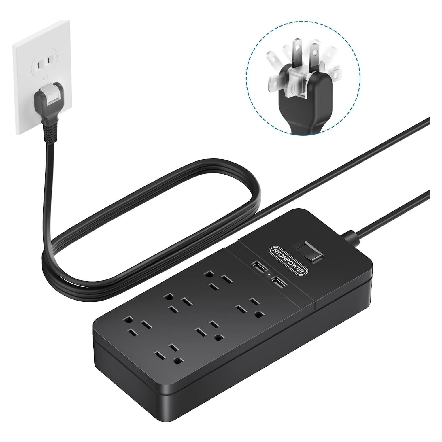 Regleta de Extensión NTONPOWER 2 Clavijas a 6 Salidas y USB 3m
