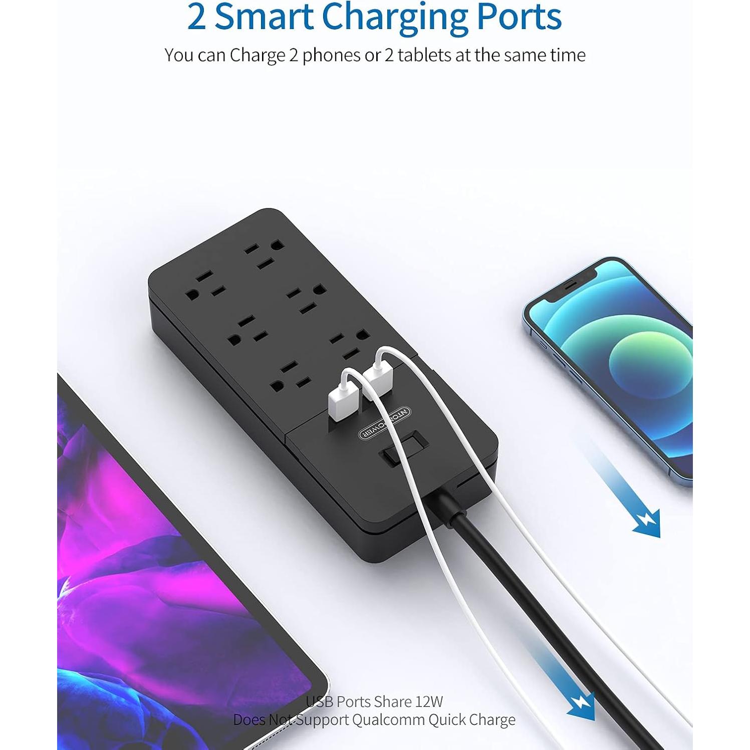 Regleta de Extensión NTONPOWER 2 Clavijas a 6 Salidas y USB 3m