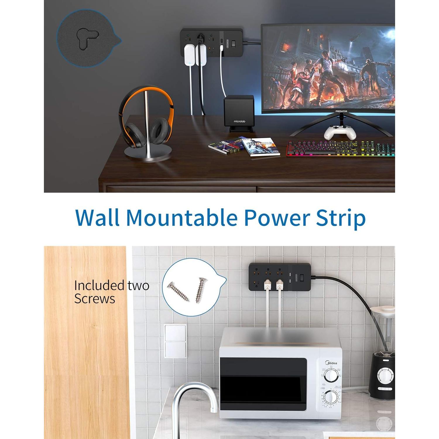 Regleta de Extensión NTONPOWER 2 Clavijas a 6 Salidas y USB 3m