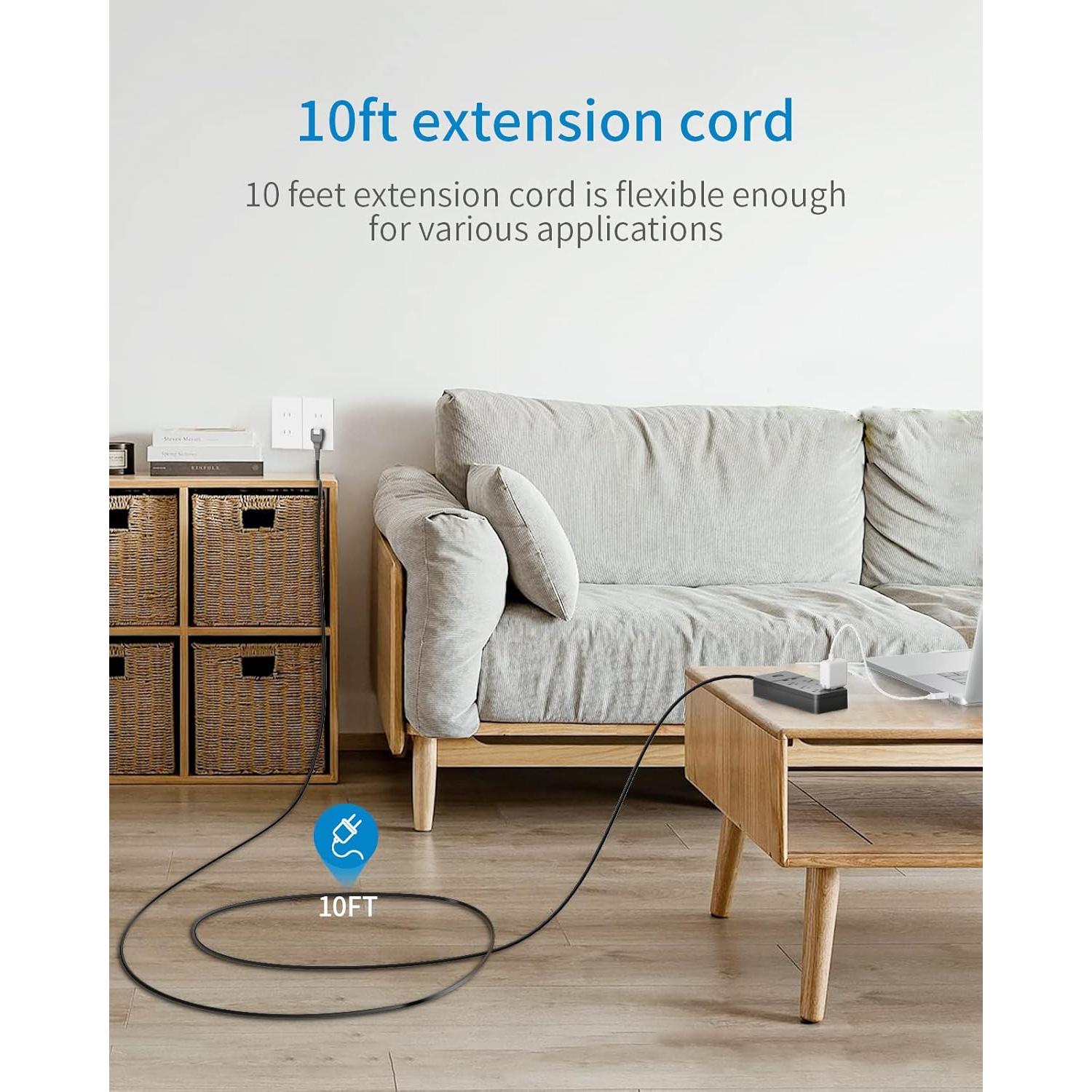 Regleta de Extensión NTONPOWER 2 Clavijas a 6 Salidas y USB 3m