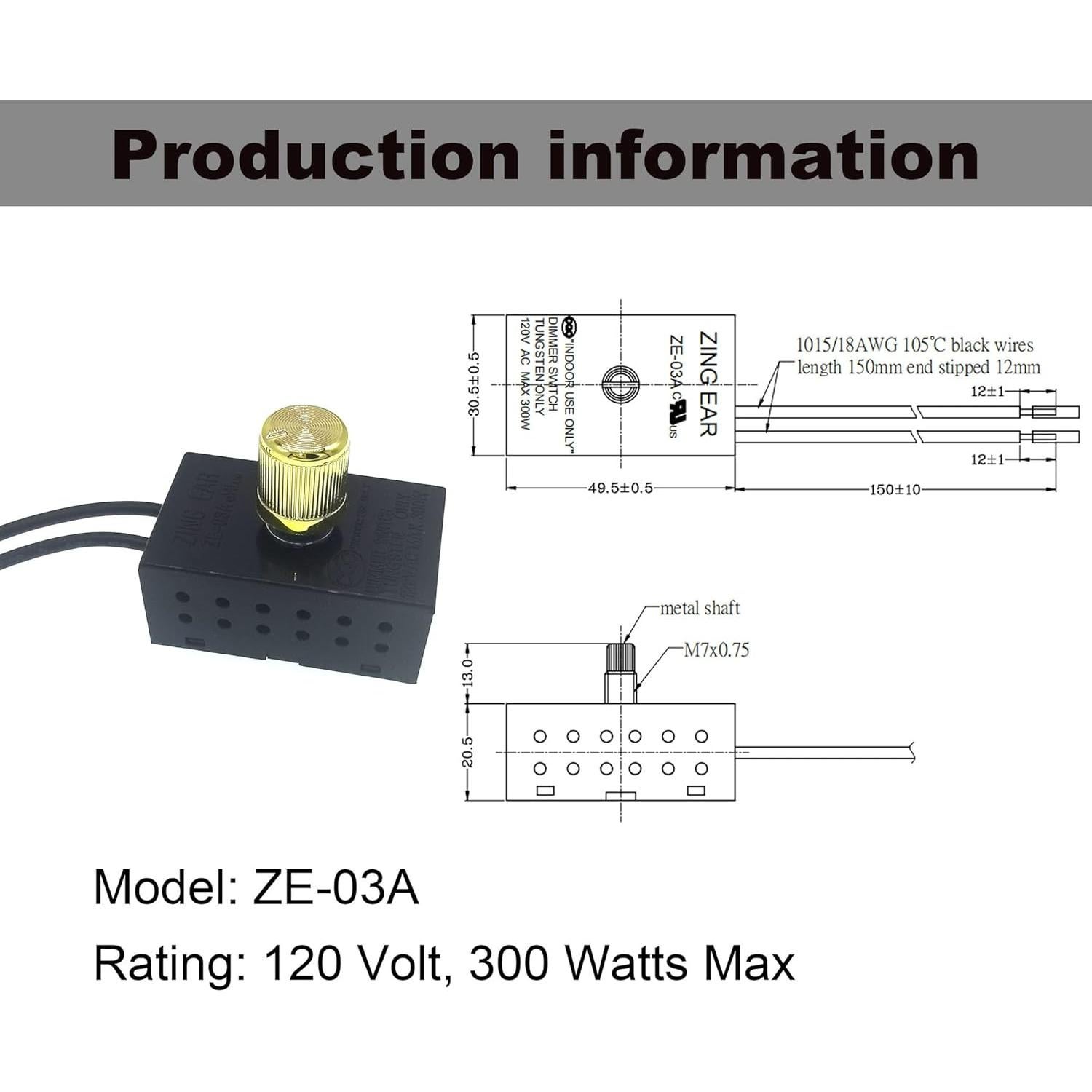 Interruptor Regulador Rotativo Zing Ear ZE-03A 300W 120V