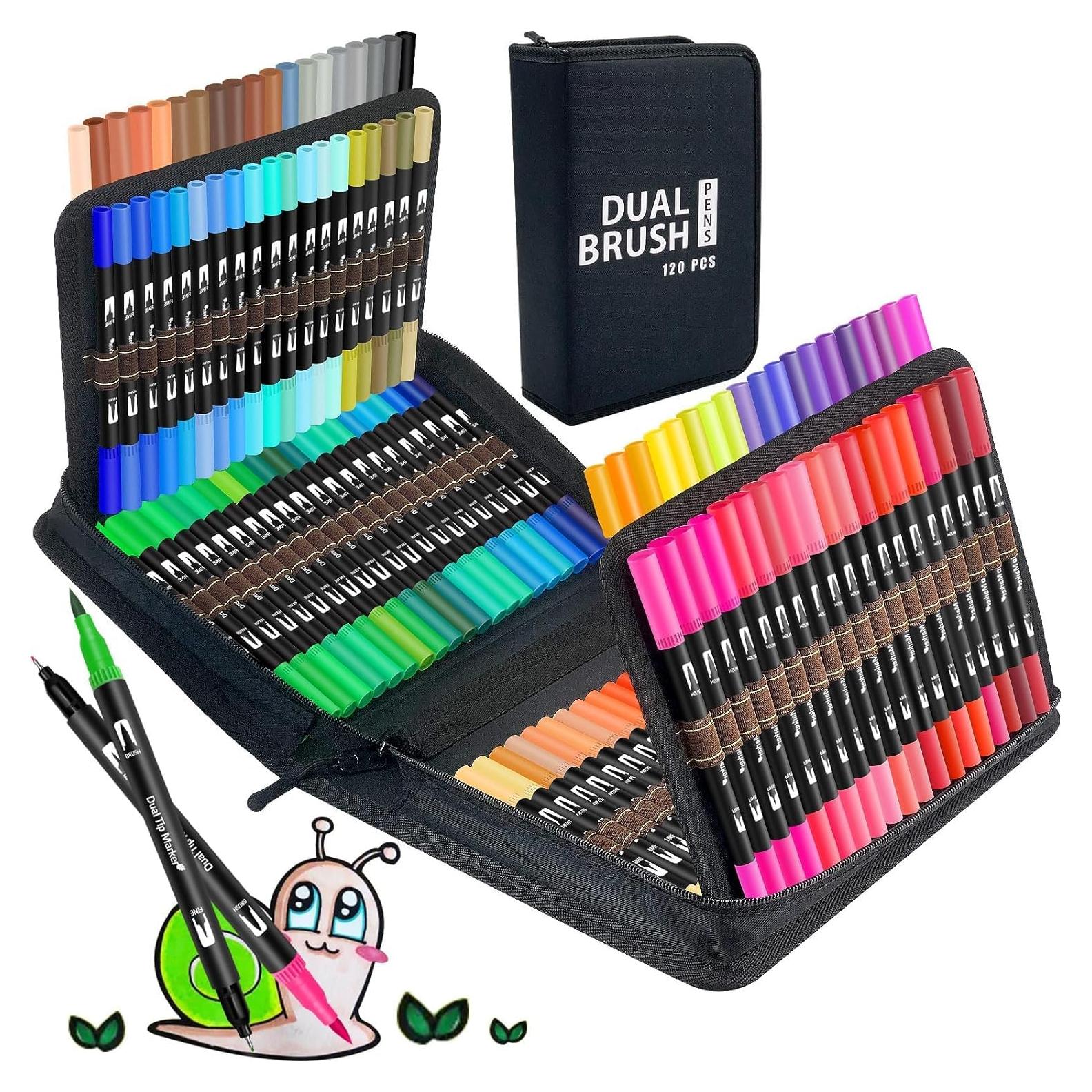 120 Marcadores Doble Pincel Halobios - Punta Fina y Pincel