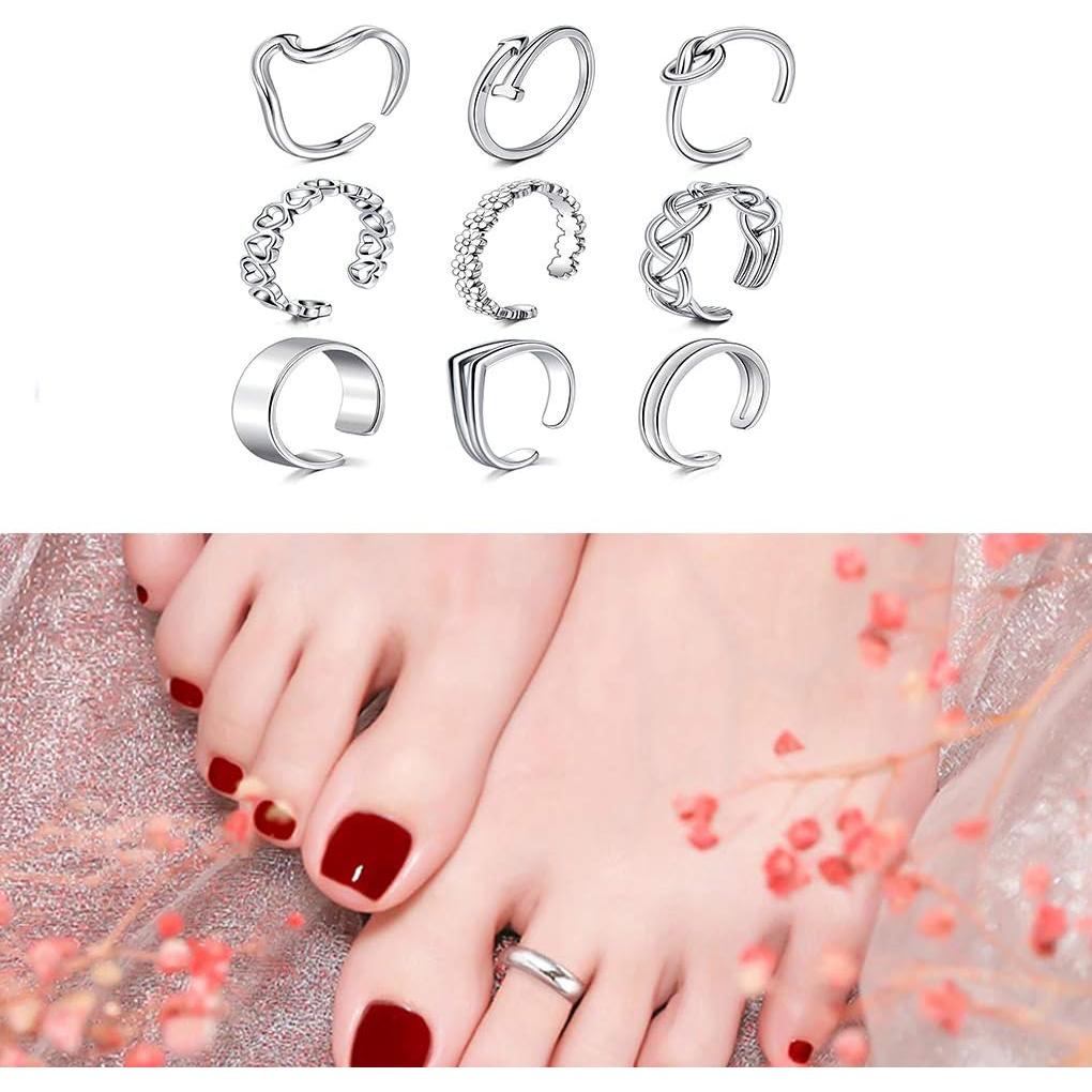 Conjunto de Anillos Ajustables para Dedos de los Pies Anicina - 9 Piezas Plata